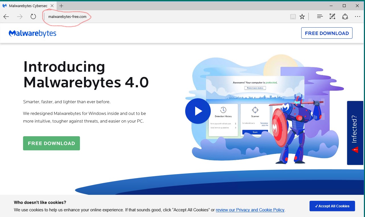 This is a fake malwarebytes site